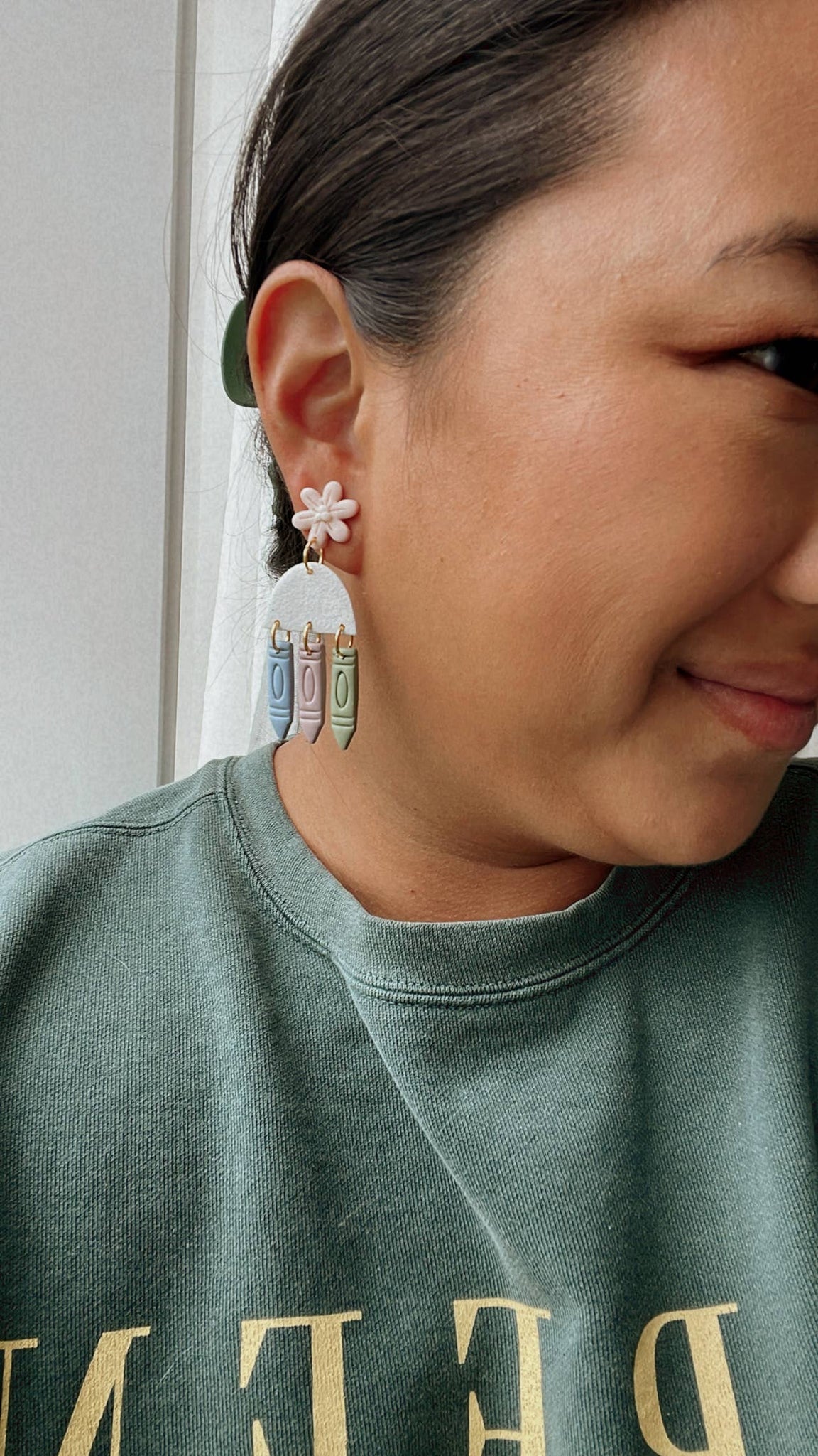 Teacher Crayon Floral Dangles