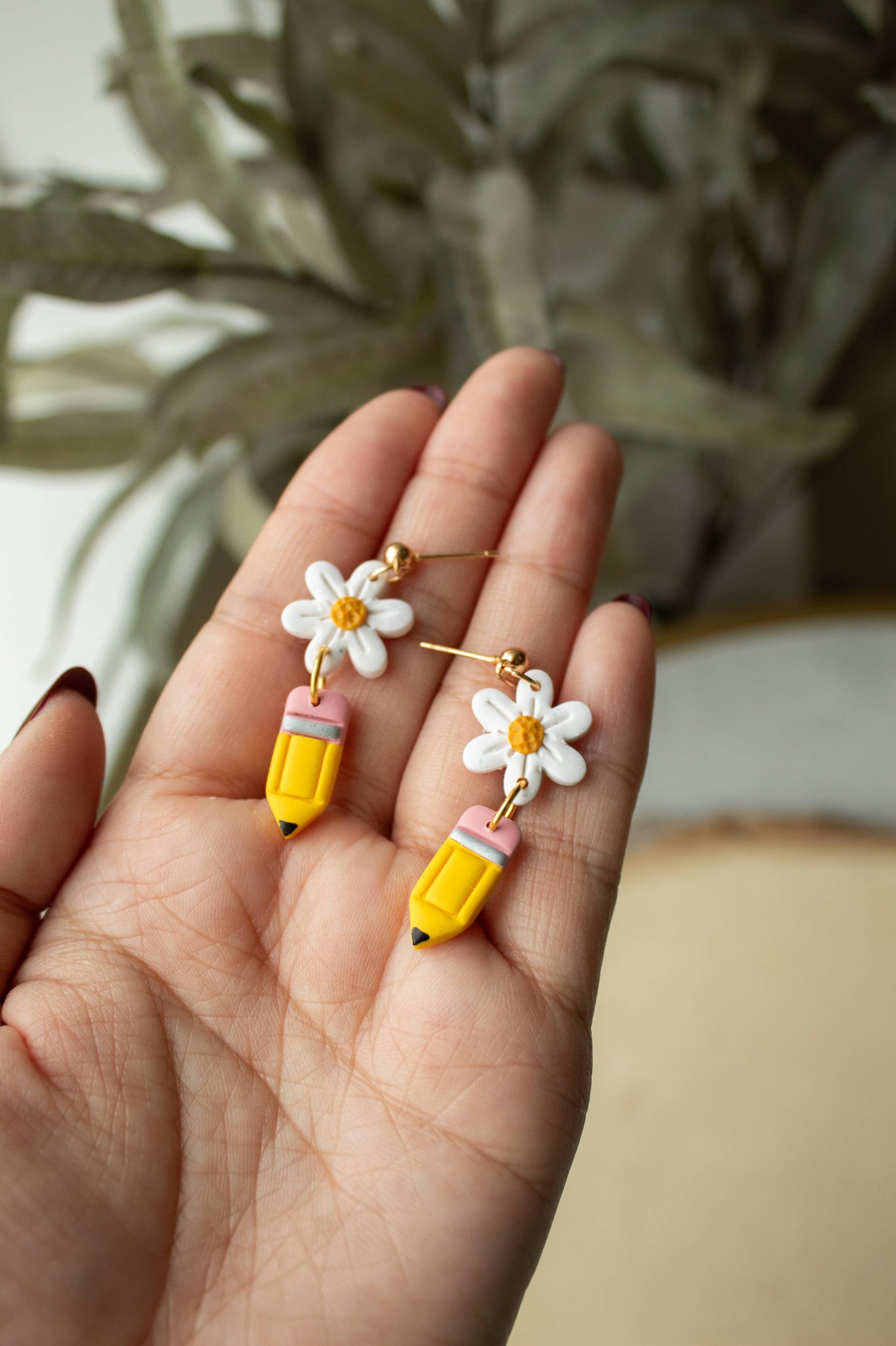 Daisy Pencil Mini Dangles, Back to School Teacher Earrings