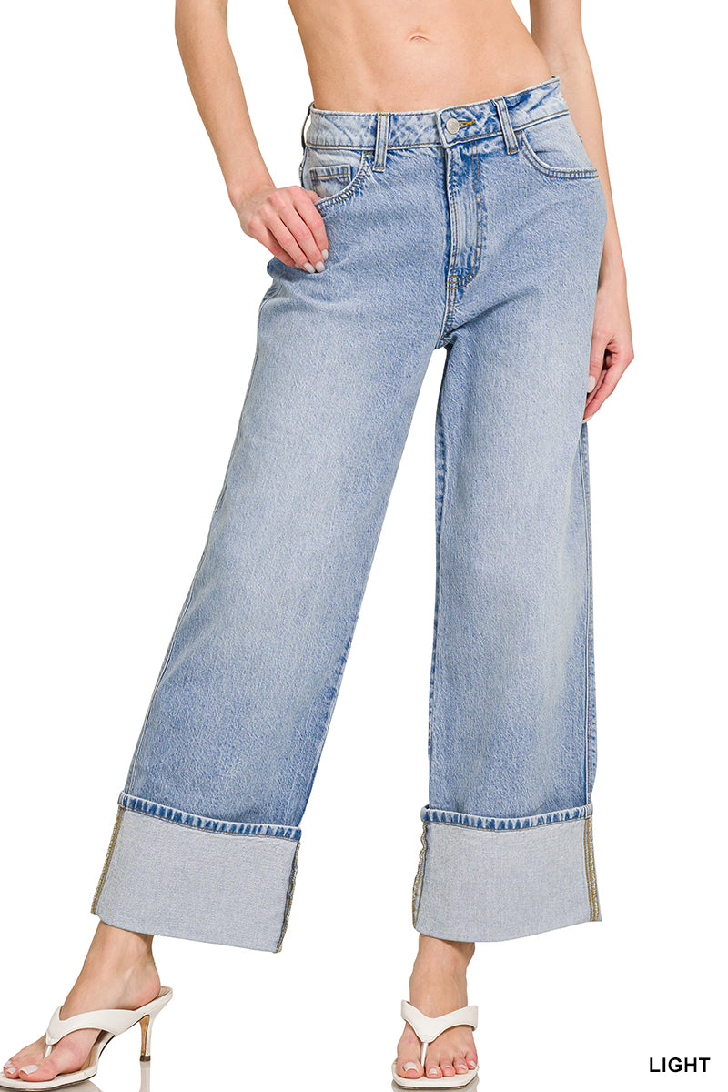 High Rise Cuffed Leg Denim