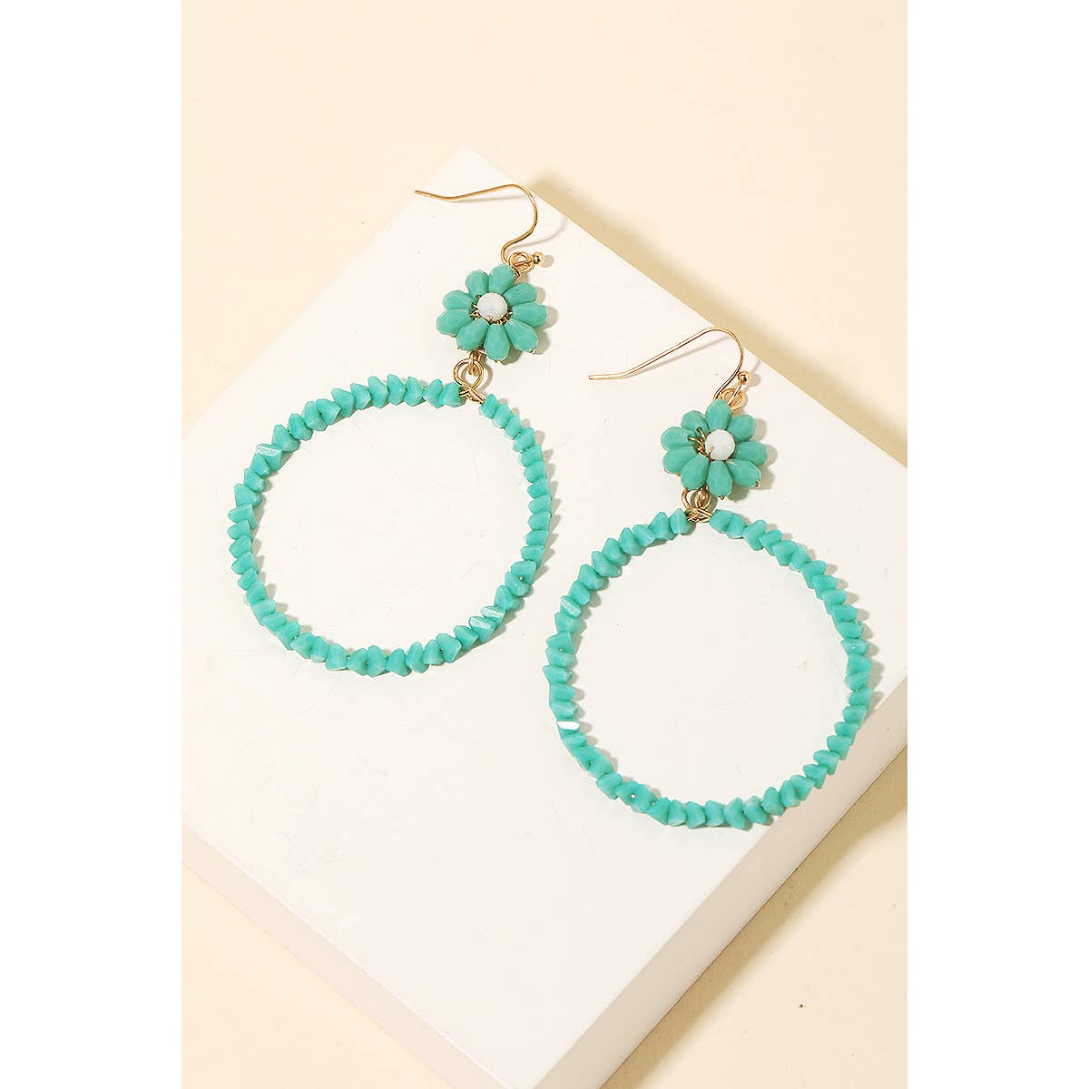 Triangle Beaded Hoop Drop Earrings: IV