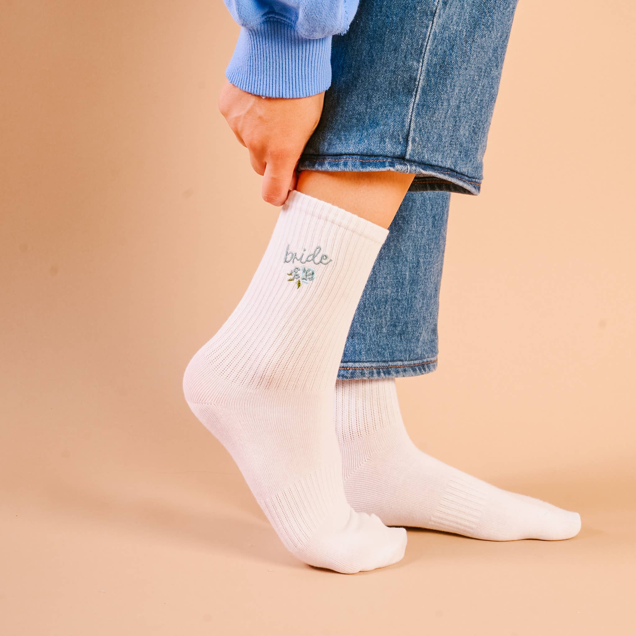 Embroidered Crew Socks-Bride