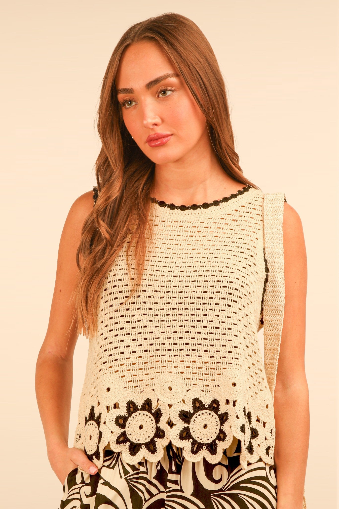 Floral Trim Detail Crochet Top