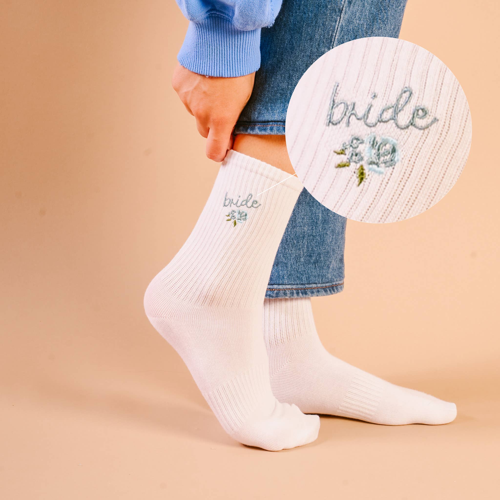 Embroidered Crew Socks-Bride