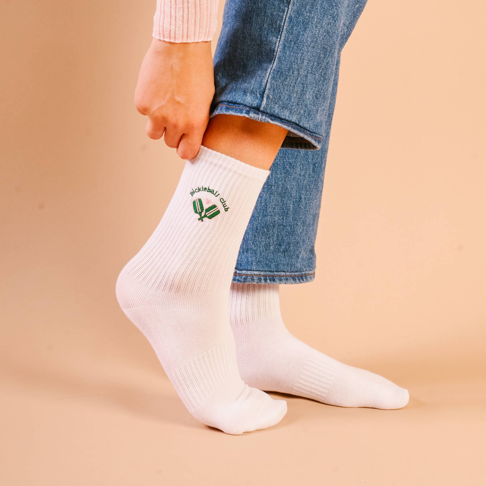 Embroidered Crew Socks-Pickleball Club