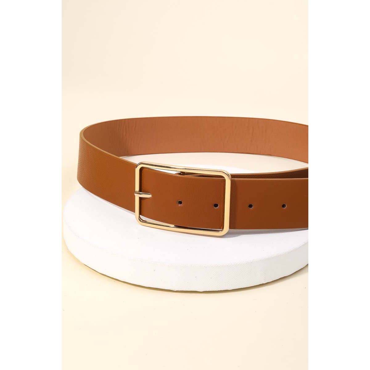 Faux Leather Rectangle Cutout Buckle Fashion Belt: BR