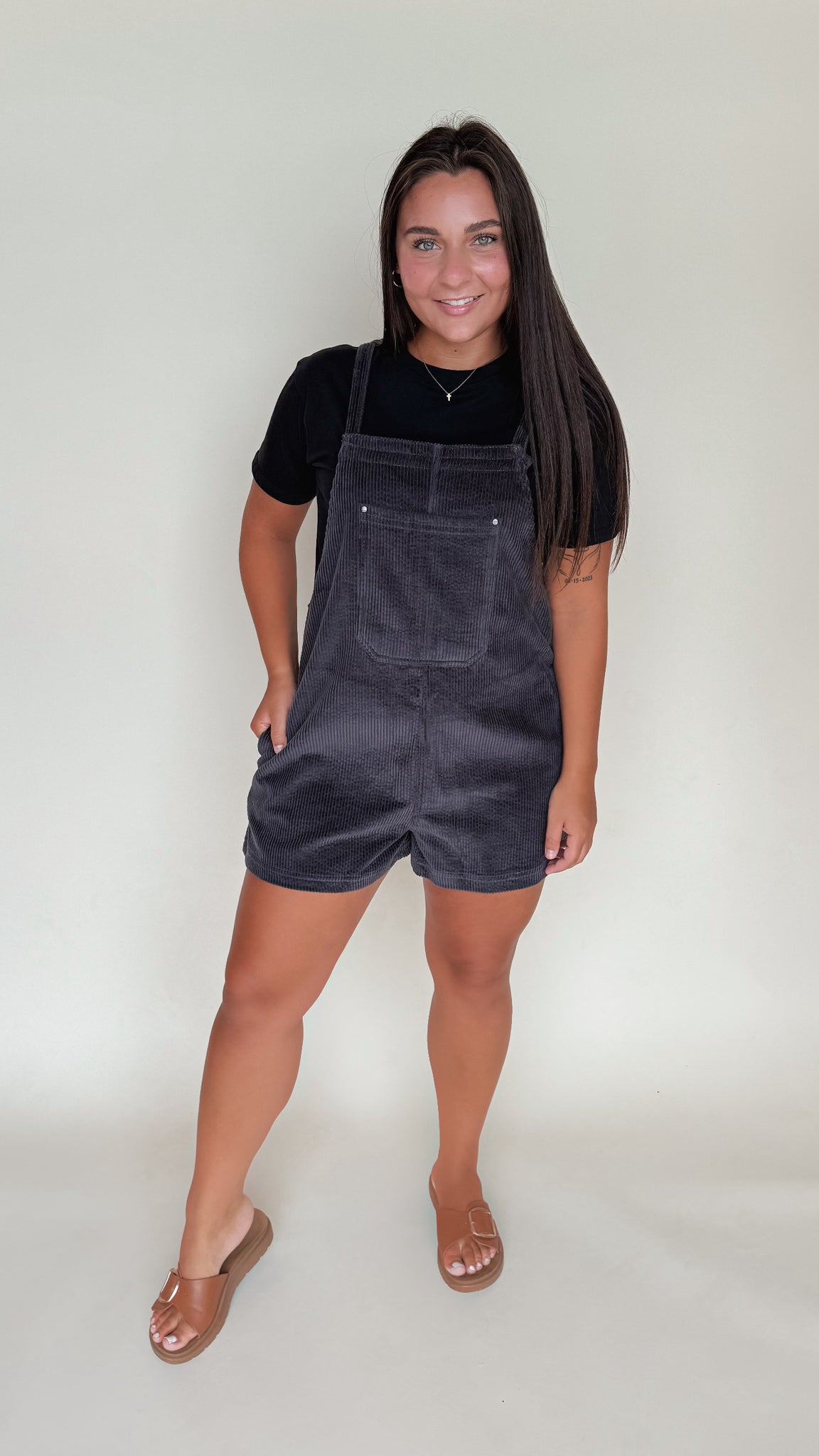 Front Pocket Sleeveless Corduroy Overall Romper