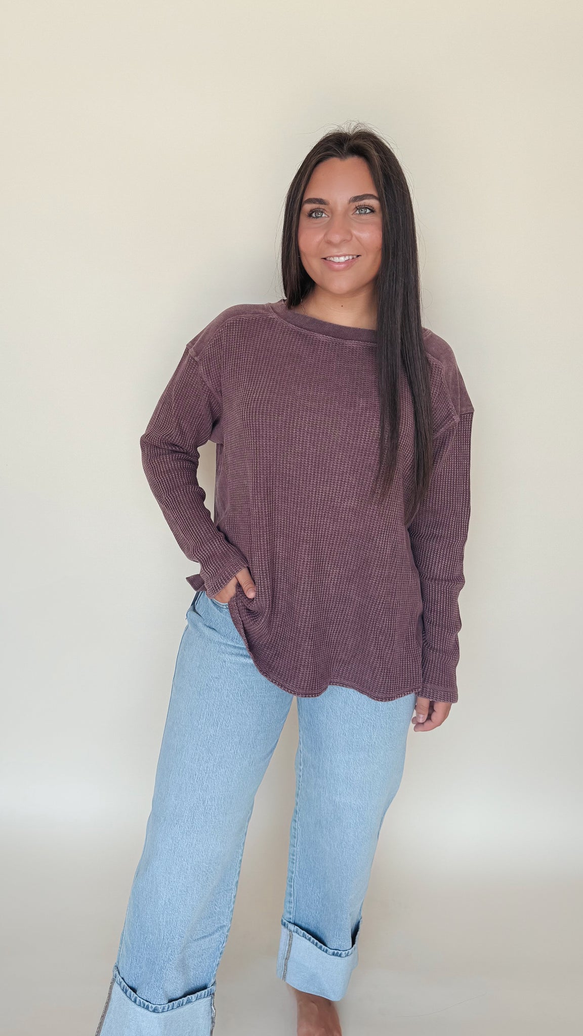 Mineral Washed Waffle Ribbed Pullover