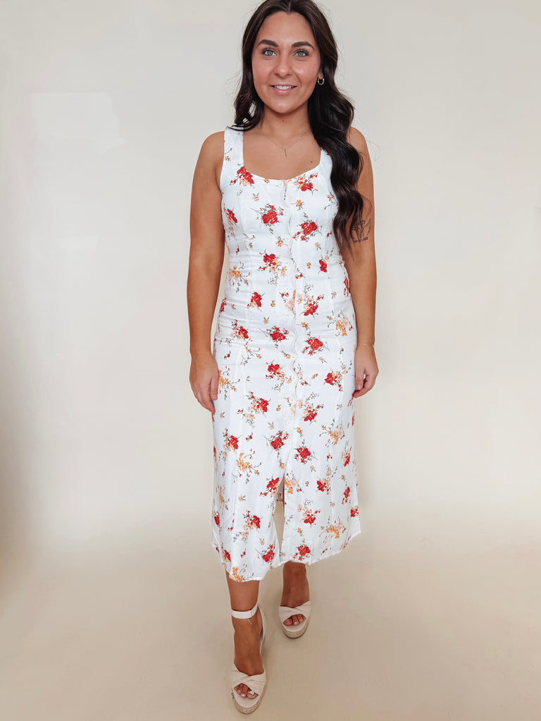 Floral Button Down Sleeveless Midi Shirt Dress Medium