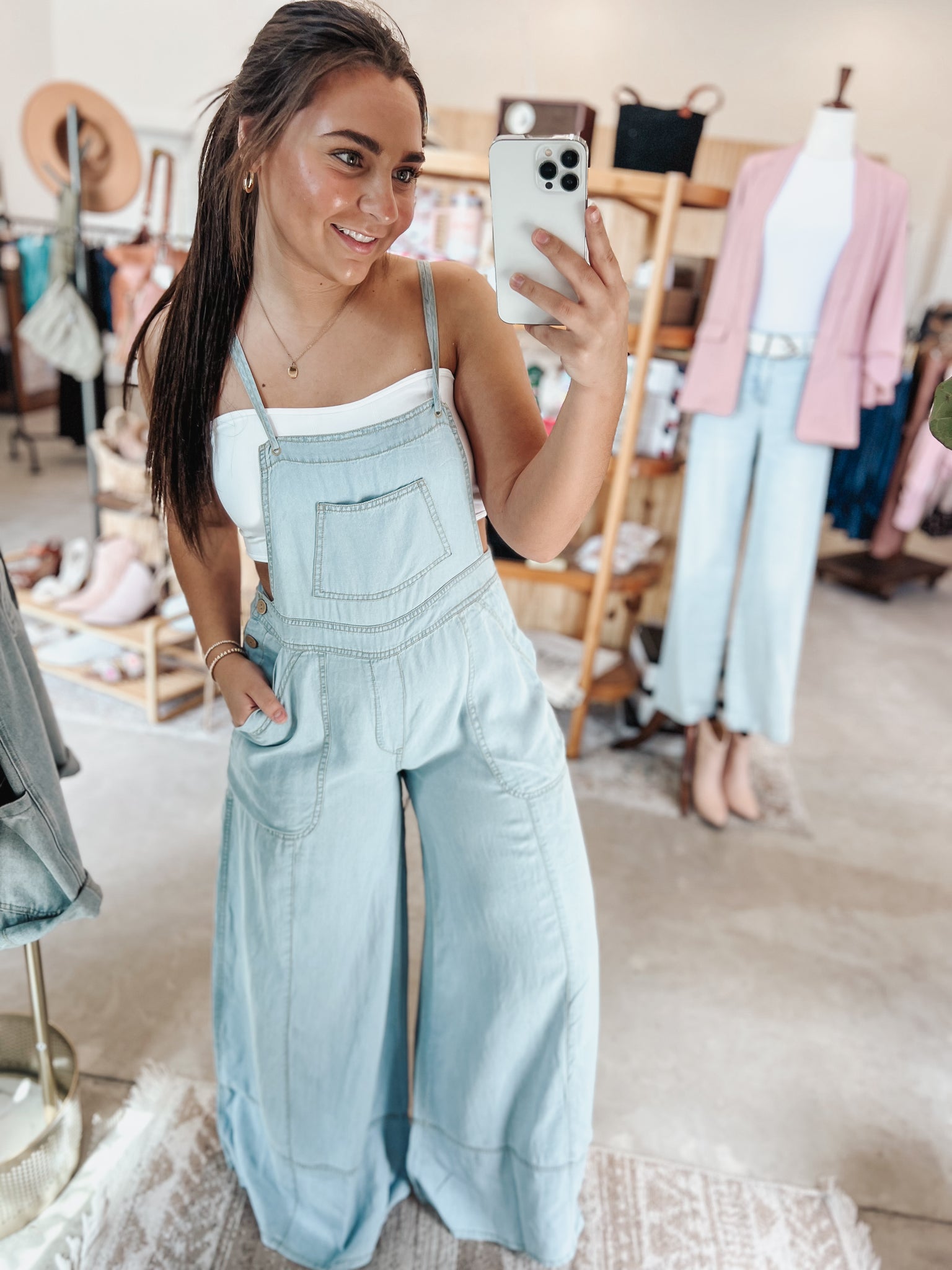 Denim Wide Leg Overalls