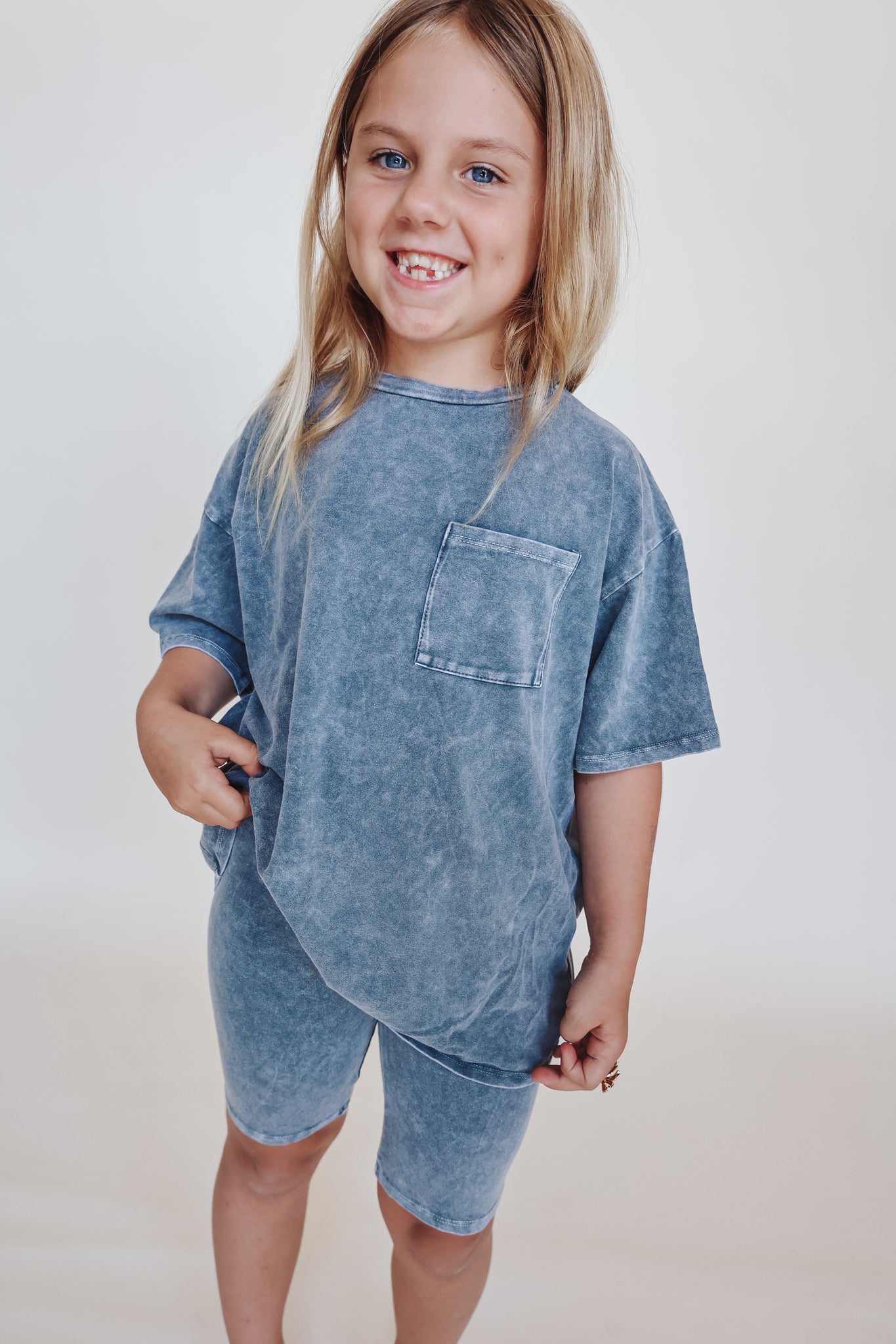 Mineral Washed Top and Biker Shorts 2piece Matching Set: Charcoal