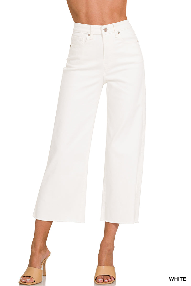 High Rise Wide Leg Crop Denim- White