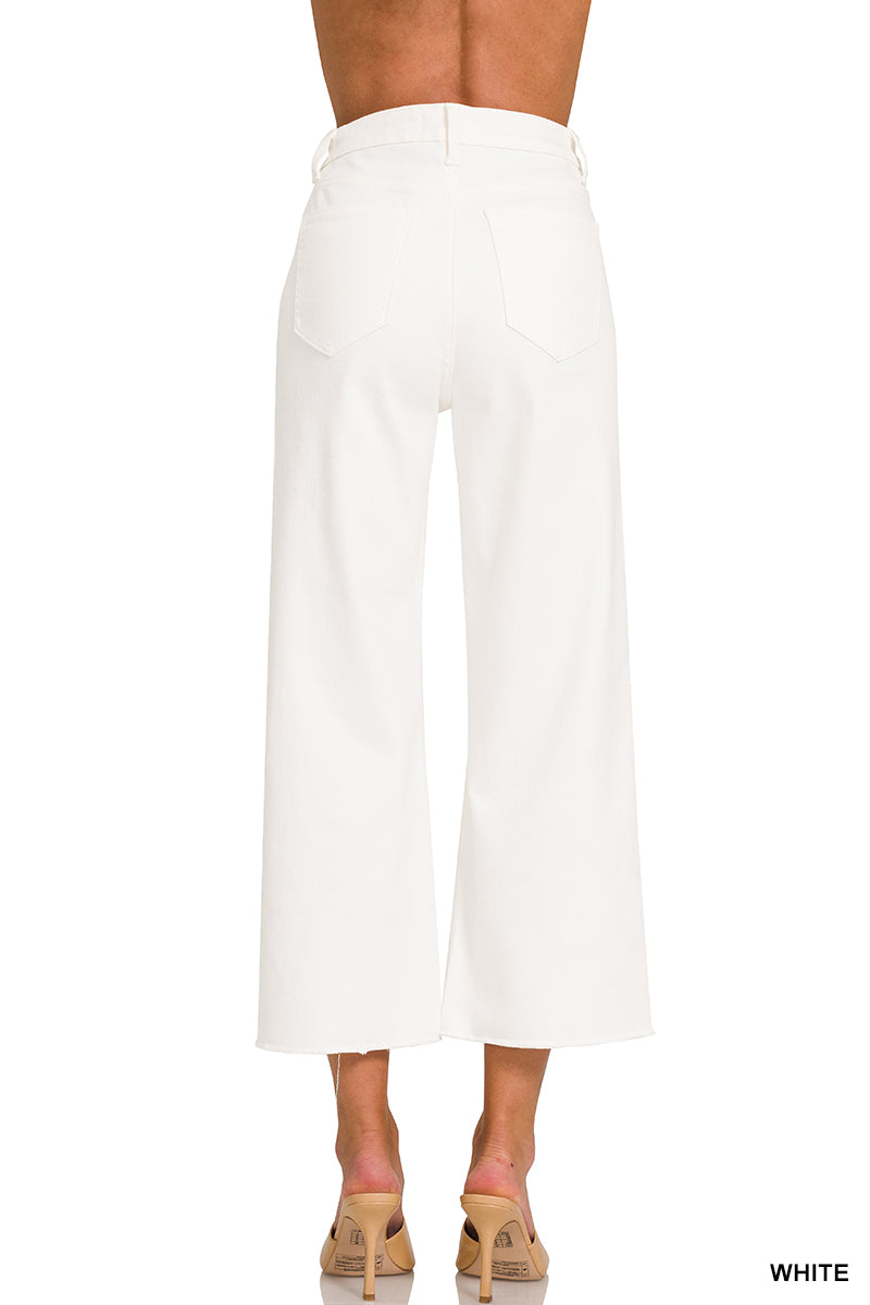 High Rise Wide Leg Crop Denim- White