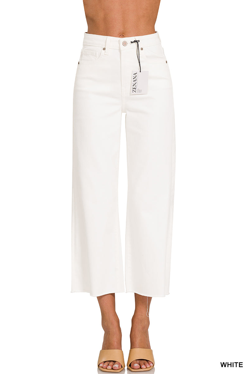 High Rise Wide Leg Crop Denim- White