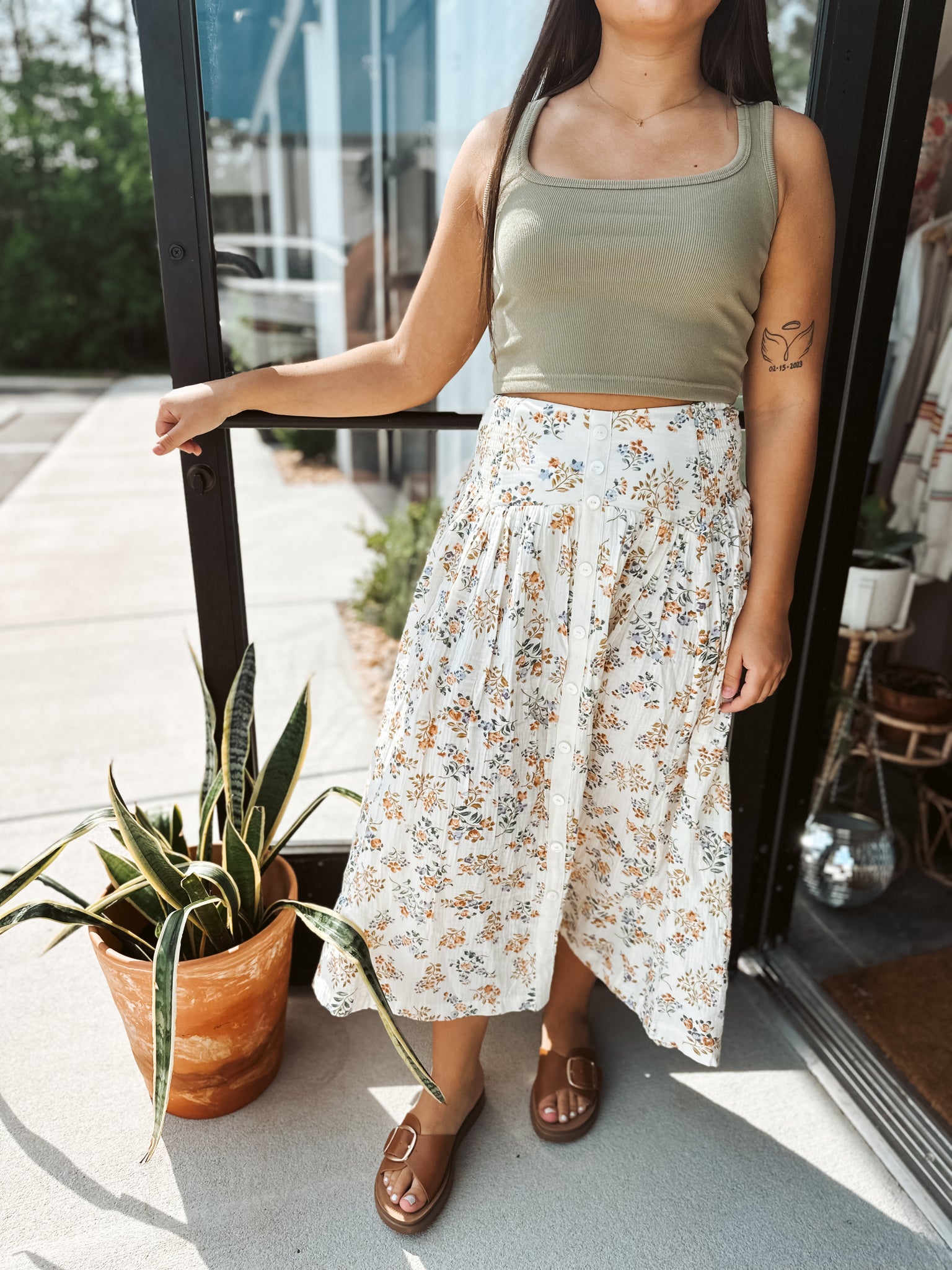 Smocked Floral Maxi Skirt
