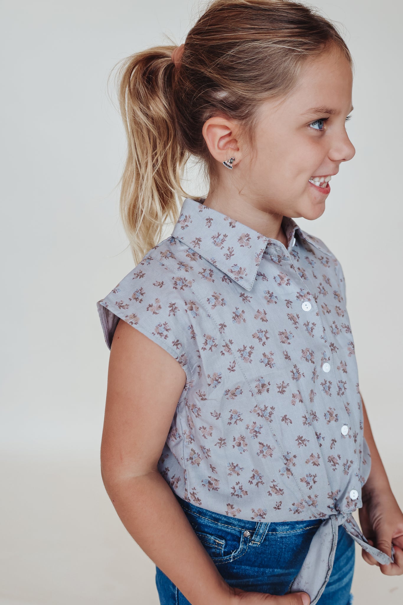 TWEEN GIRLS KIDS S/L BUTTON UP CROPPED SHIRT