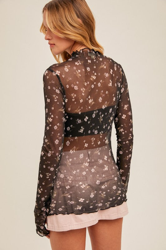 Floral Sheer Long Sleeve Top