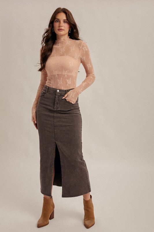 Elastic Waist Mid Skirt