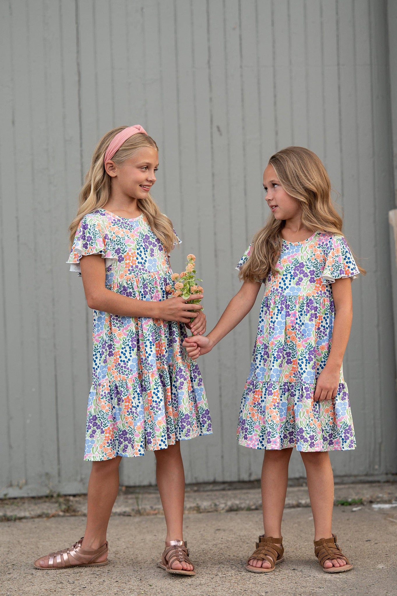 Kids Emmy Garden Floral Flutter Sleeve Twirl Spring Dress – Harper 