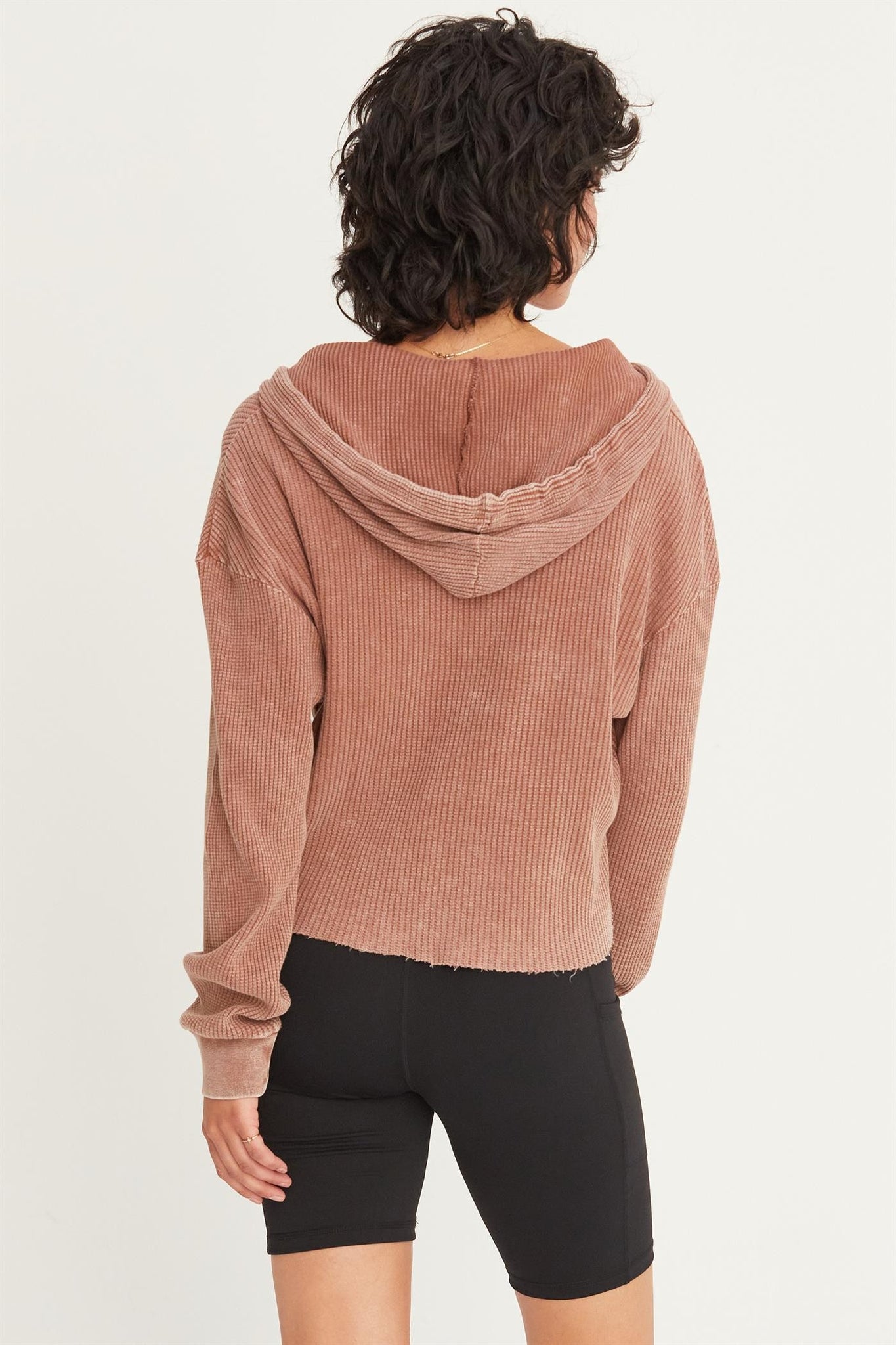 Waffle Knit Hooded Pullover