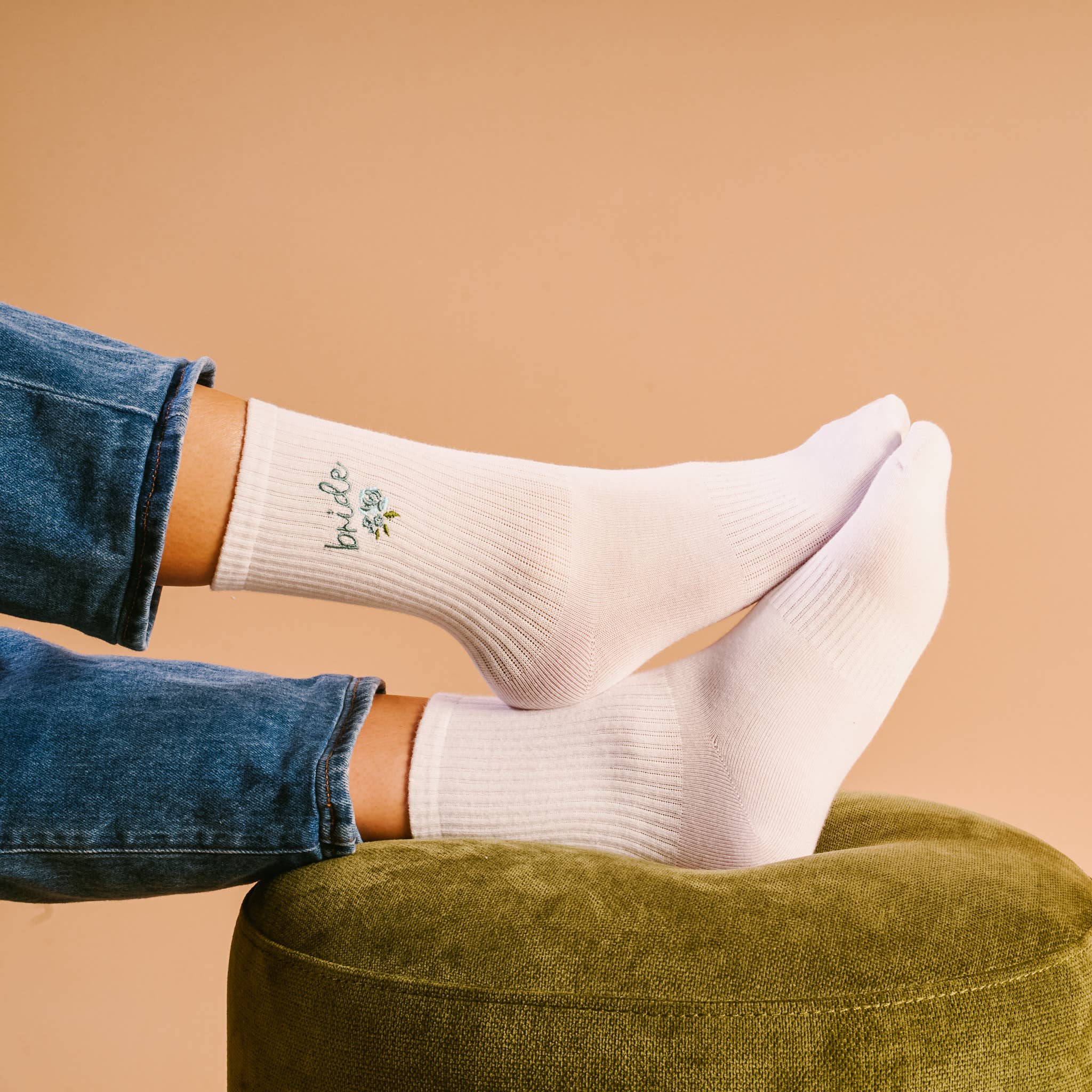 Embroidered Crew Socks-Bride