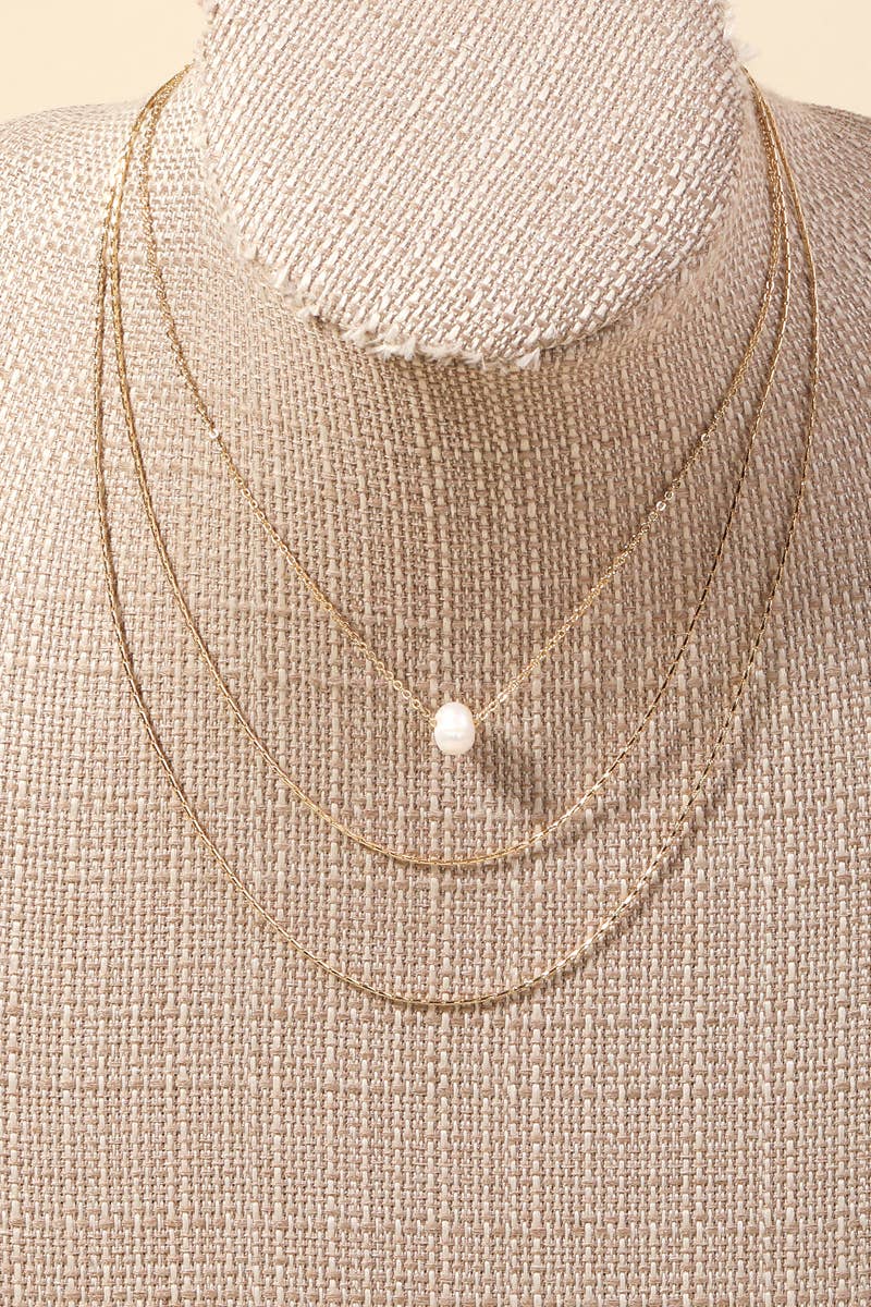 Pearl Bead Charms Layered Necklace Set: G