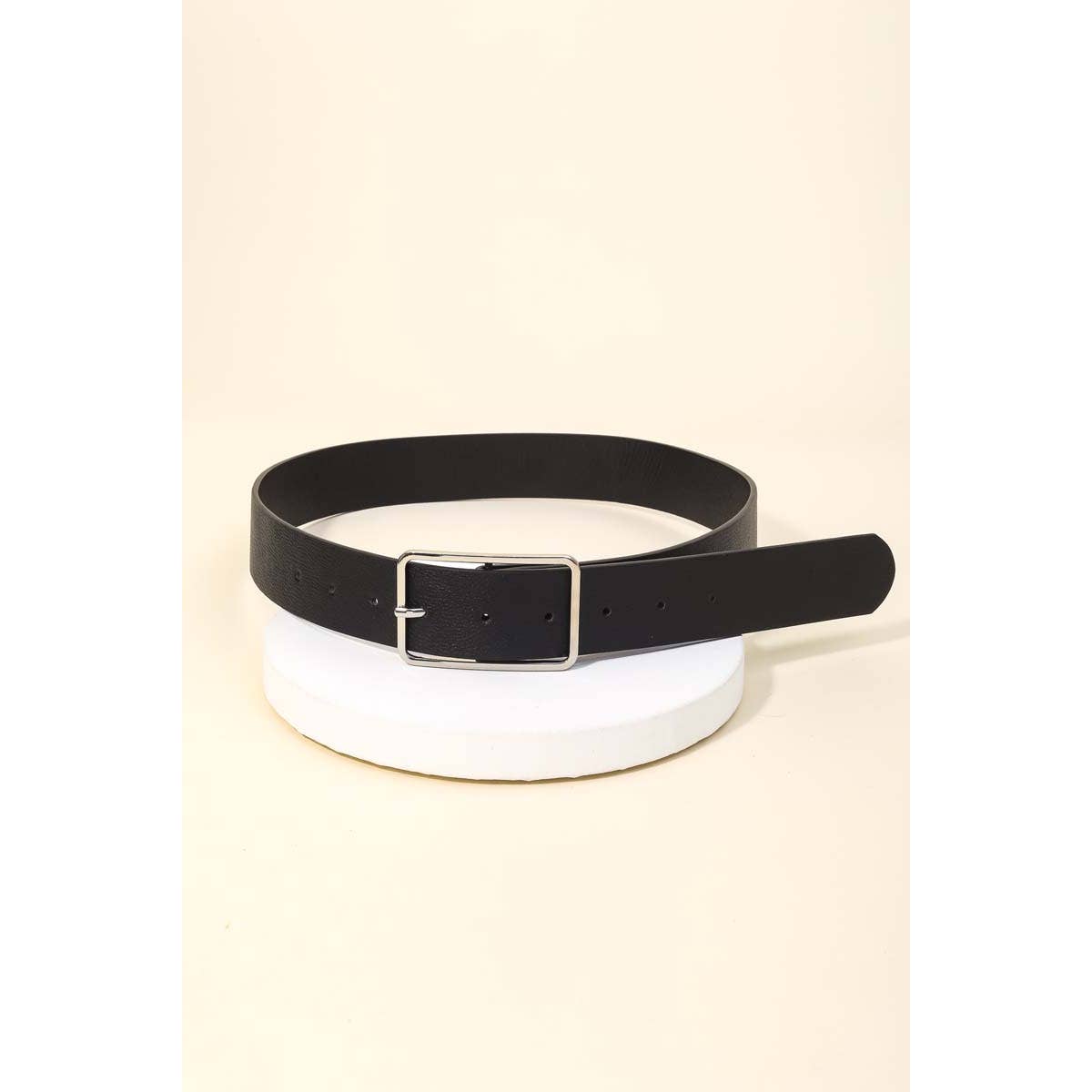 Faux Leather Rectangle Cutout Buckle Fashion Belt: BR