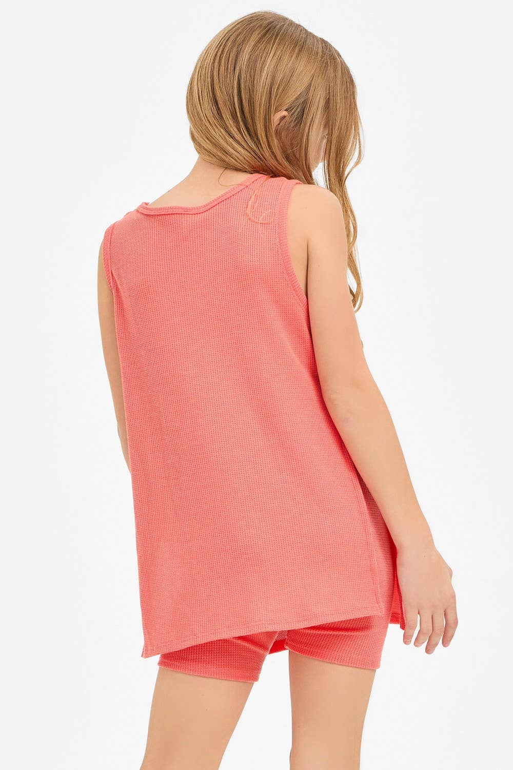 Waffle Knit Sleeveless Top and Biker Shorts Set: Hunter Green