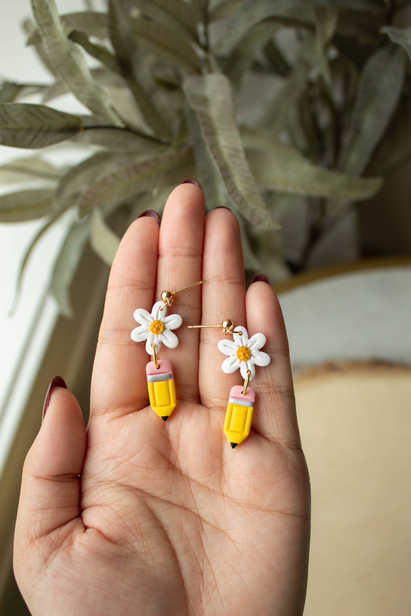 Daisy Pencil Mini Dangles, Back to School Teacher Earrings