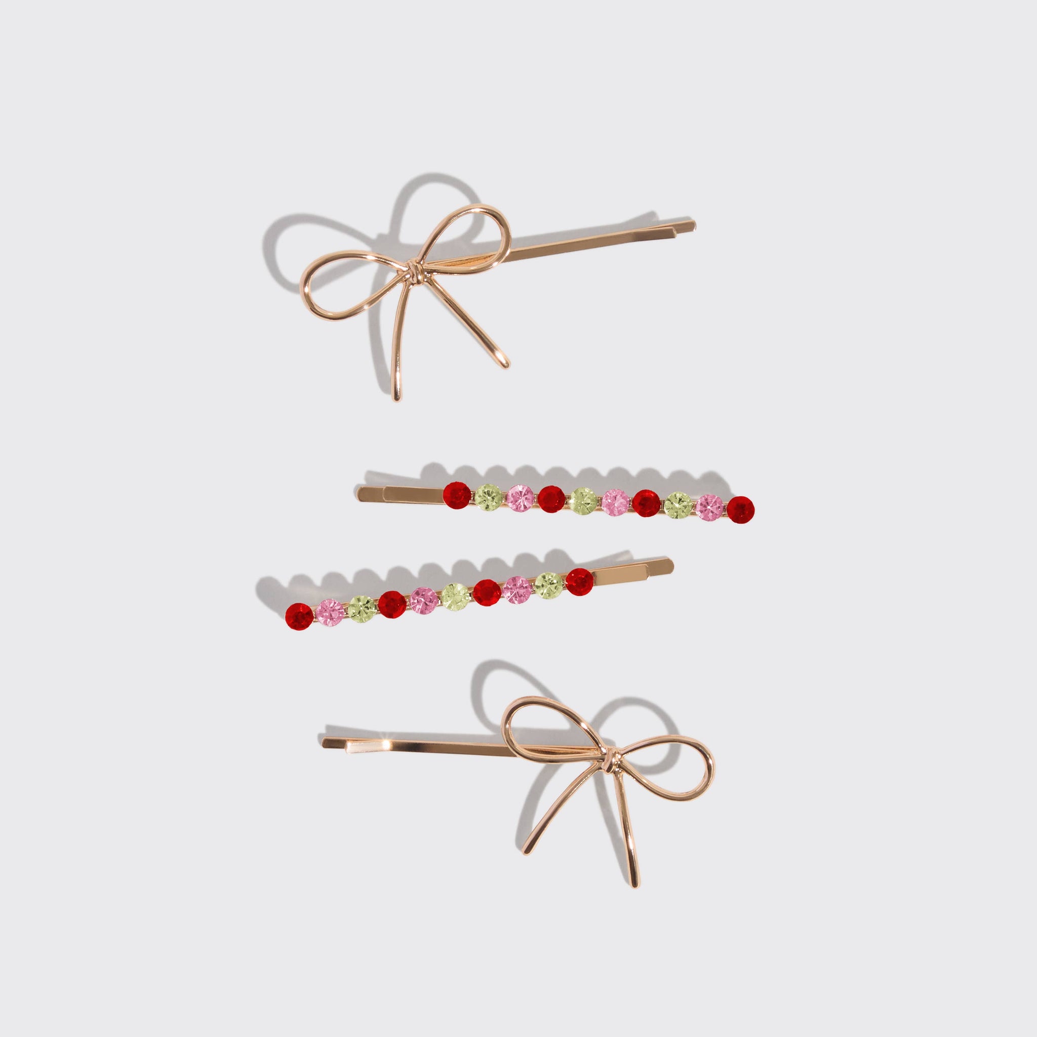 Holiday Gemstone and Bow Bobby Pins 4pc Set