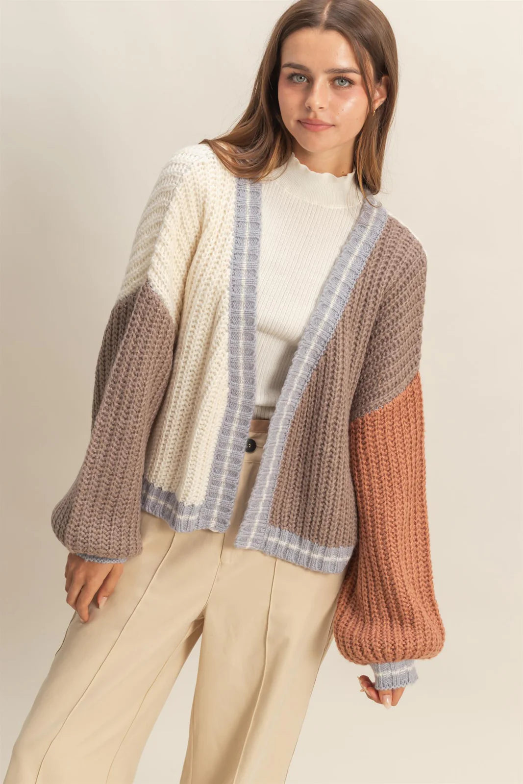 Oversized Color Block Cardigan