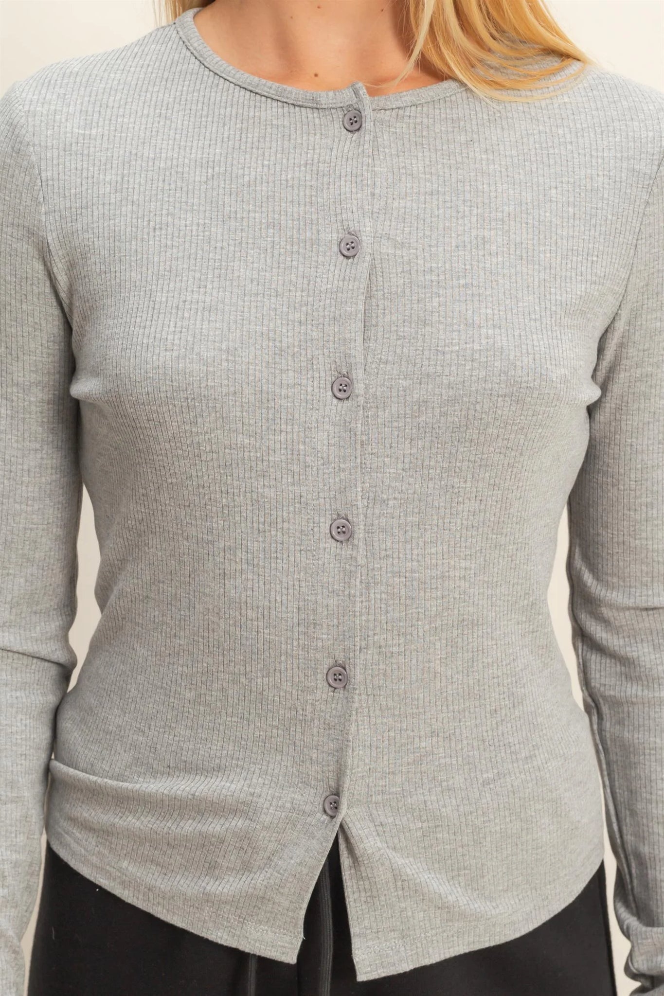 Button Front Ribbed Knit Top