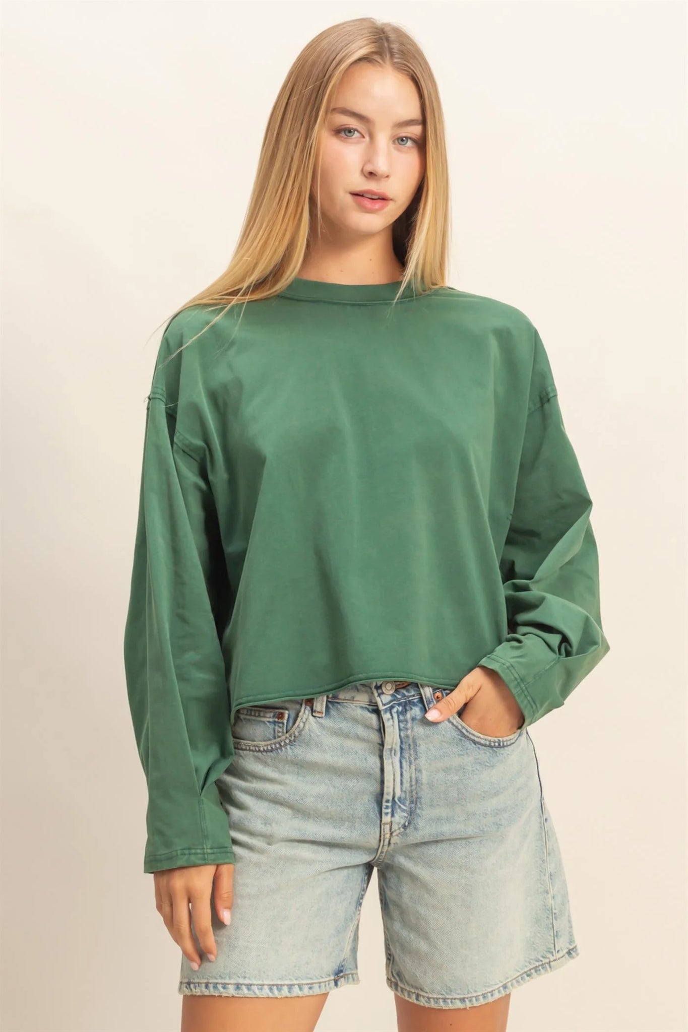 Mineral Washed Casual Long Sleeve Top