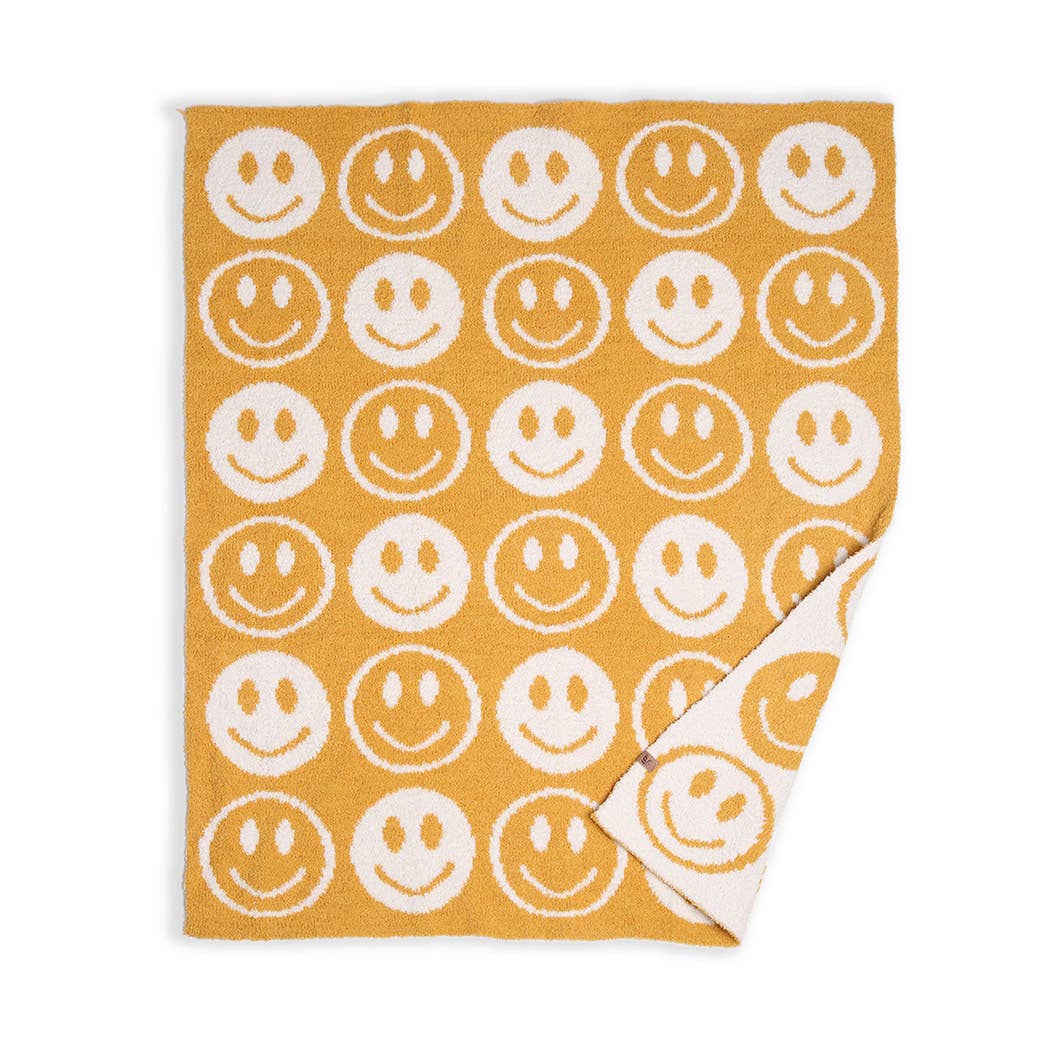 Repeated Happy Face Pattern Kids Throw Blanket