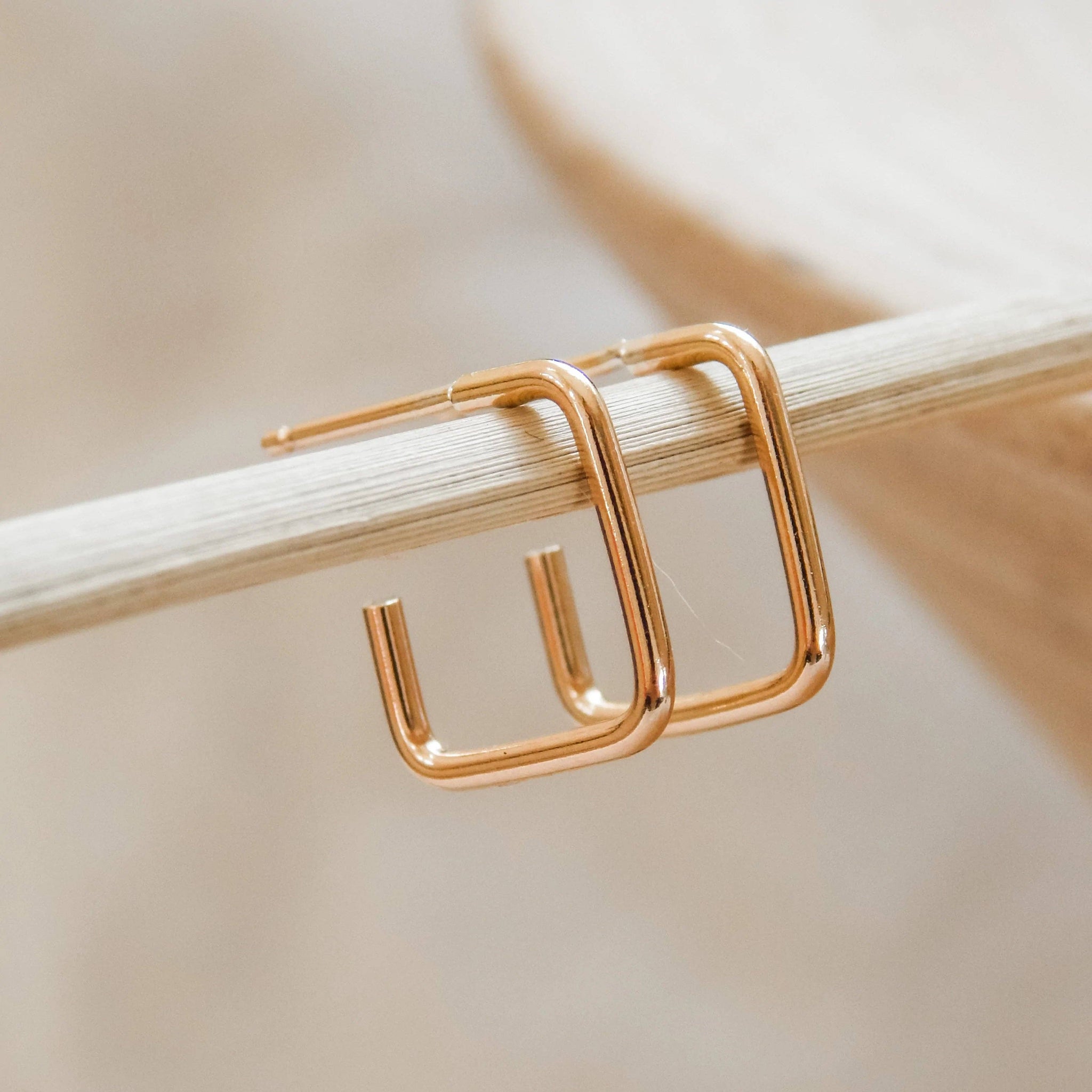 Square Hoop Stud Earrings - Minimalist, Hypoallergenic: Gold