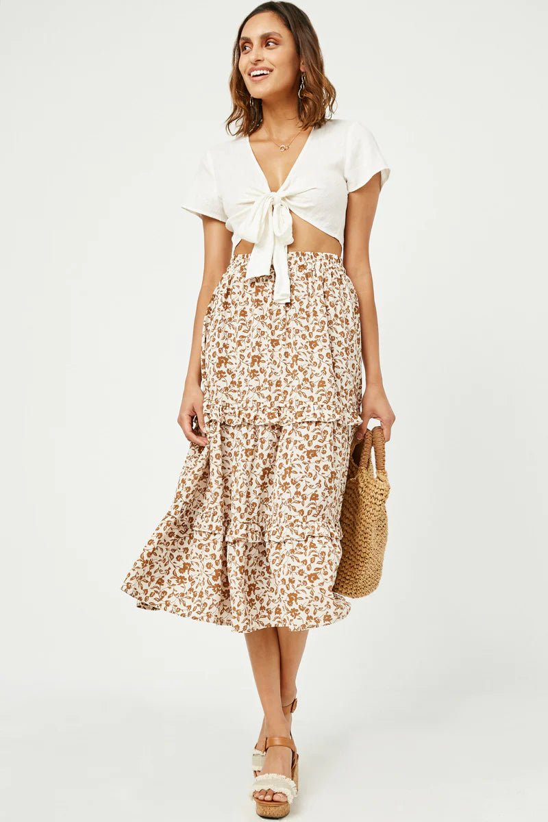 Tiered Floral Midi Skirt