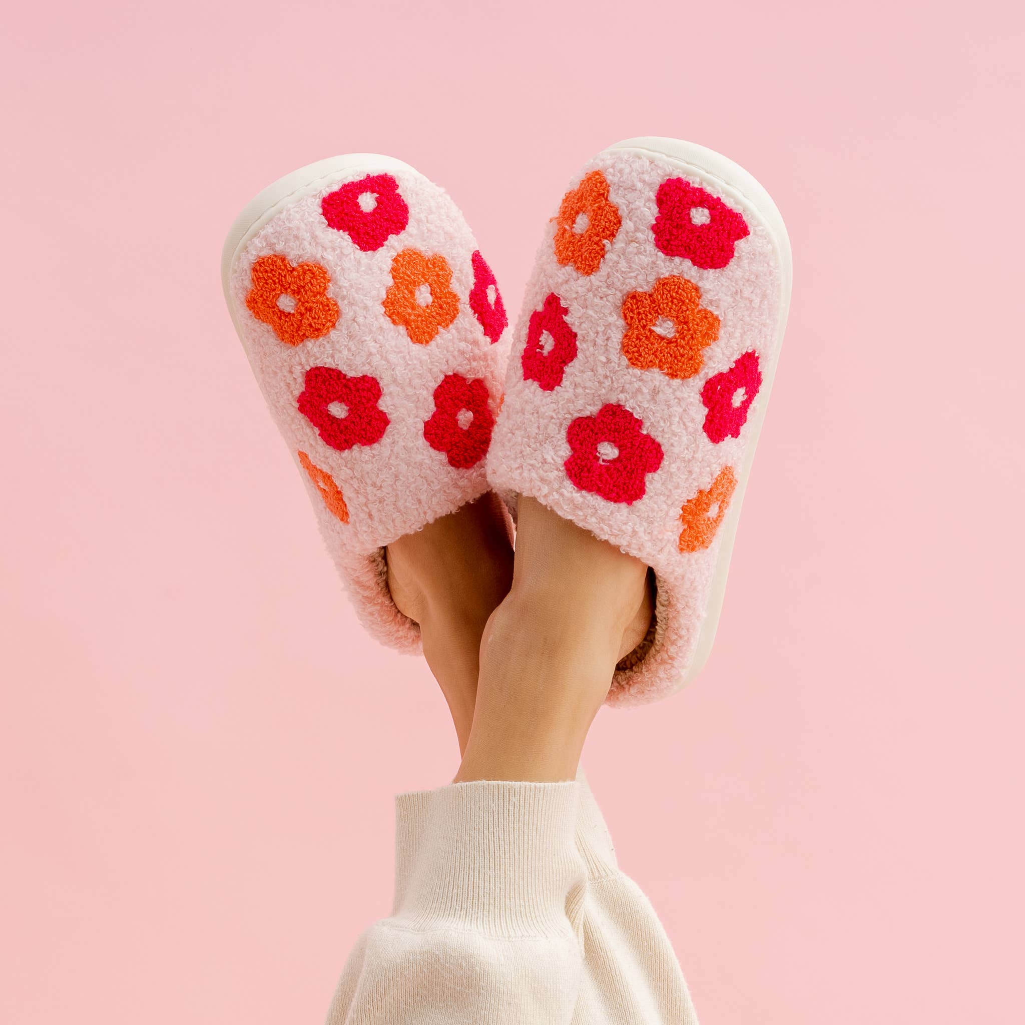 Fuzzy Slippers - Pink Flower: Mixed -