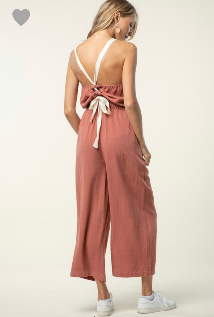 Tie Back Linen Romper